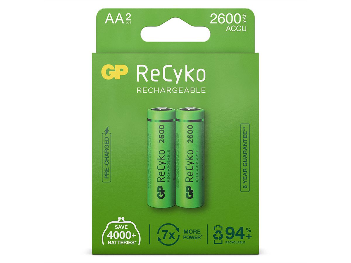 GP Batteries RECYKO+ Pro, HR06, 2x AA, Mignon, Akkus, NiMO, 2600mAh