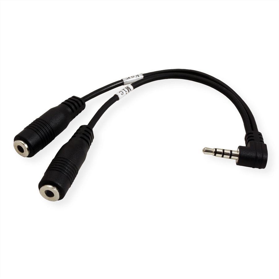 ROLINE 3,5mm Adapter 4polig (Mikrofon+Lautsprecher), schwarz, 15 cm