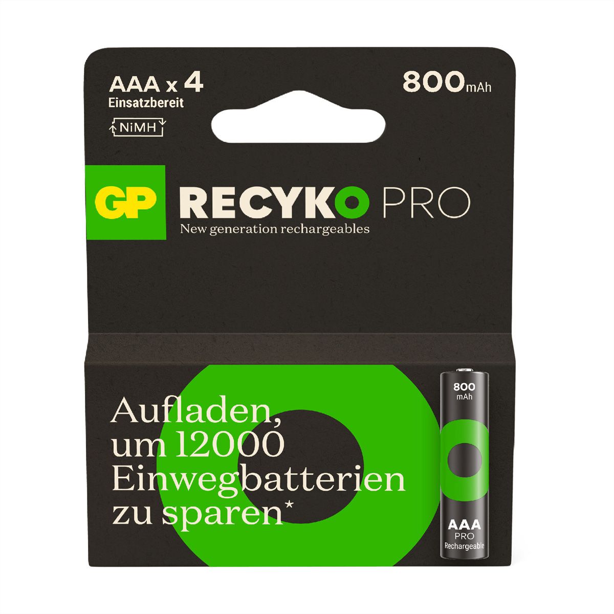 GP Batteries Recyko+ Pro, Akku 4xAAA, 800 mAh, 1,2 V