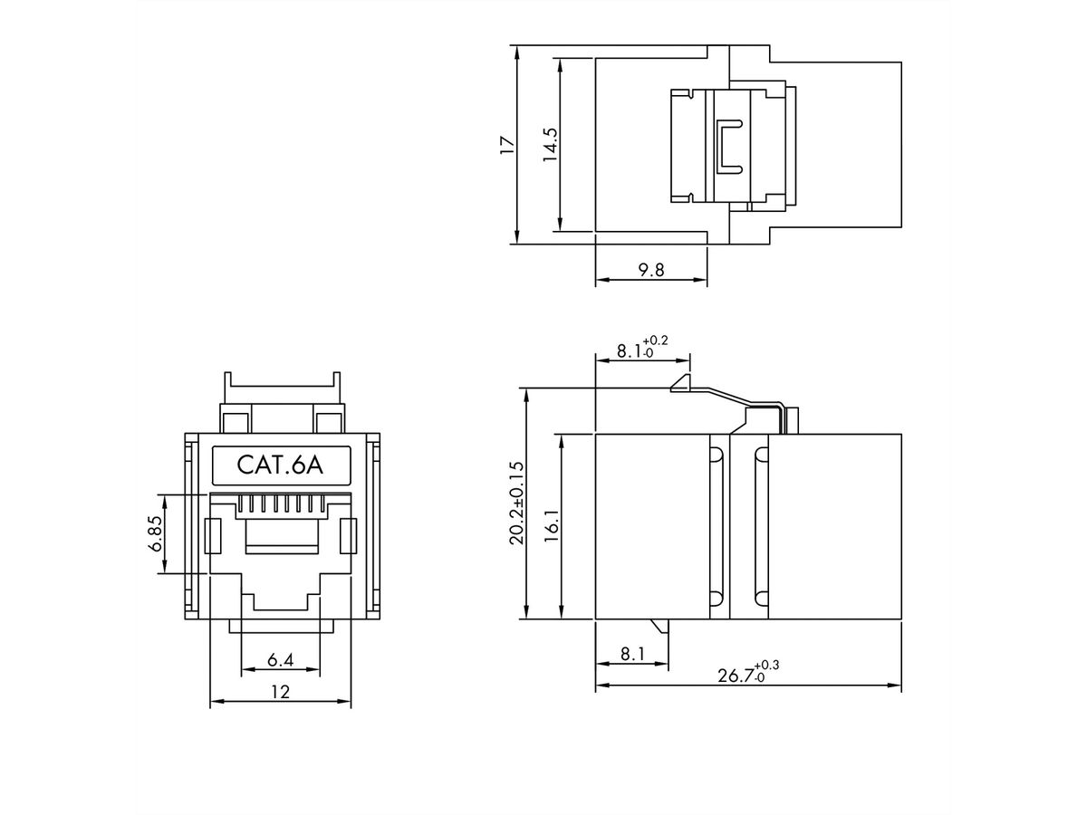 VALUE RJ-45 Kupplung, Keystone, geschirmt, Kat.6A (Class EA), kurze Ausführung, silberfarben