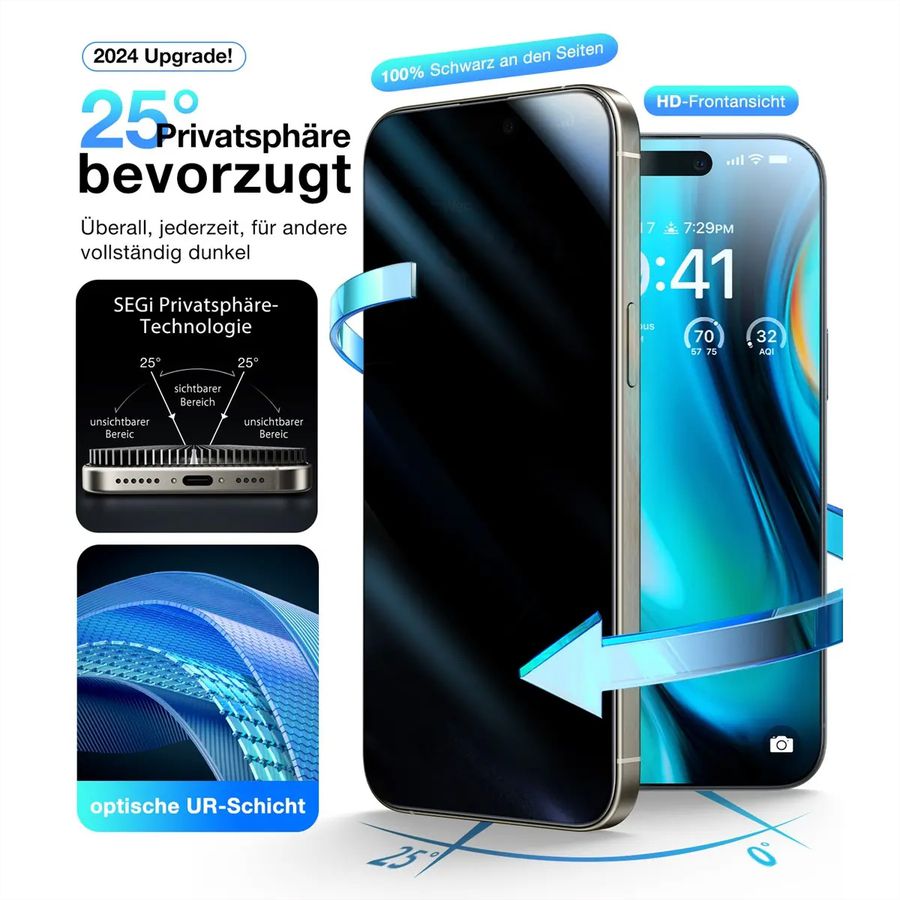 Torras Install Master protection d'écran, Privacy, iPhone 16 Pro Max, transparent