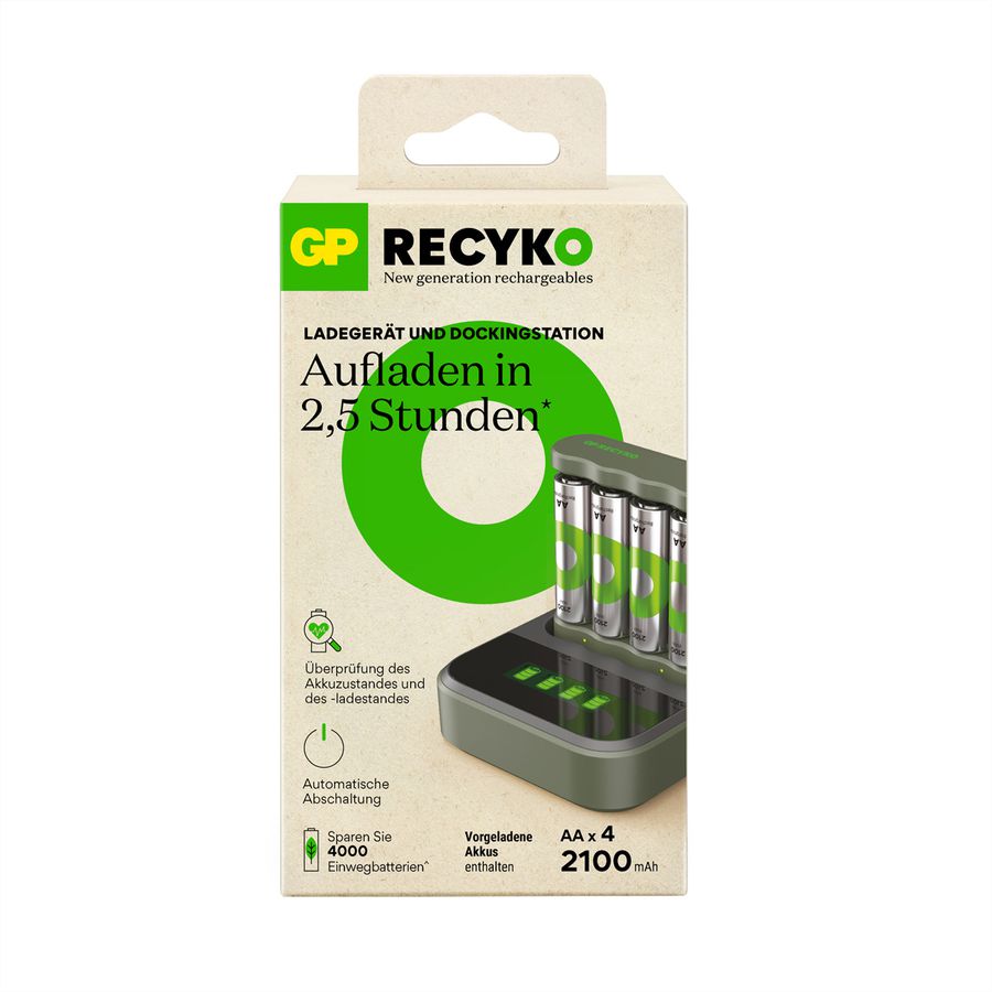 GP Batteries USB-Ladegerät GP B421, inkl. 4 x ReCyko AA 2100 mAh & USB Dock