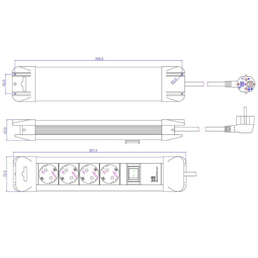 BACHMANN CONNECTUS Steckdosenleiste 4x Schutzkontakt, Kunststoff, mit Schalter, 2 m