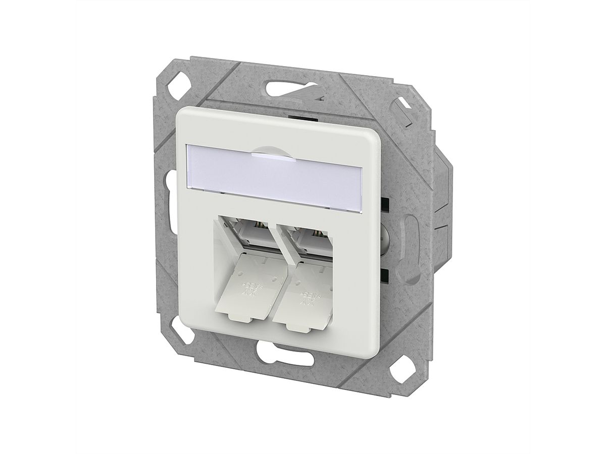 METZ CONNECT E-DAT C6A IDC Prise, 2 ports, goulotte encastrée (UPk), blanc signalisation brillant